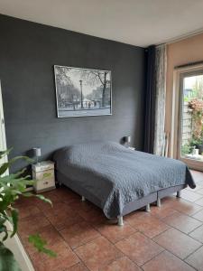 阿姆斯特丹夸伦塔公寓的一间卧室设有一张床和黑色的墙壁