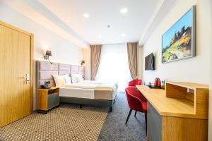 古拉哈莫卢洛伊Hotel DUKAT的配有一张床和一张书桌的酒店客房