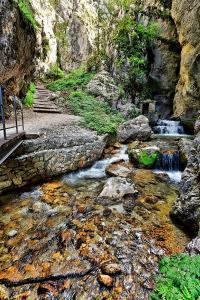 科玛南扎达罗维利诺餐厅酒店的峡谷中一条有岩石和桥梁的河流