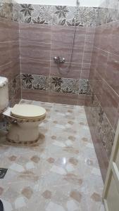 卢克索Bob Marley Peace hostels luxor的一间带卫生间的浴室,铺有瓷砖地板。
