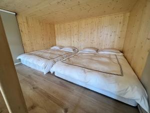 南庄乡云彩露营屋的木墙客房的两张床