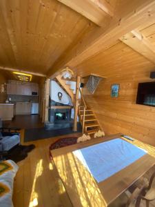 新塔尔格Domek w górach的小木屋,客厅设有游泳池