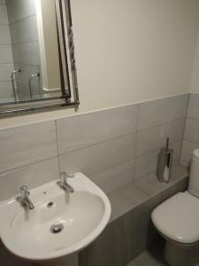 欣克利124A Castle Street Hinckley的浴室配有白色水槽和卫生间。