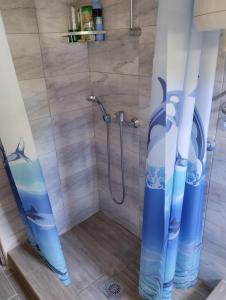 VranešaSmeštaj Milekić - Nova Varoš的浴室配有蓝色和白色的淋浴