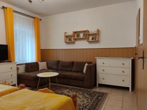 杜什尼基-兹德鲁伊MAGNOLIA Duszniki Zdrój的客厅配有沙发和1张床