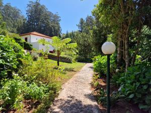 卡马查Cantinho Rural的花园,花园设有通往房屋的路径