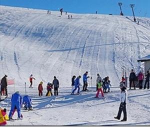 San BartolomeoCamera mezzo montagna的一群人,在雪覆盖的滑雪场