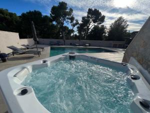 罗维尼Villa Salteria 3, pool, private territory, pinery的游泳池前的热水浴池