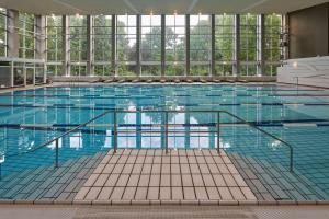 美因河畔法兰克福法兰克福市中心希尔顿酒店的大楼内一个蓝色的大型游泳池