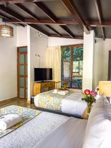 马丘比丘Rupa Rupa High Jungle Eco B&B的一间带大床和电视的卧室