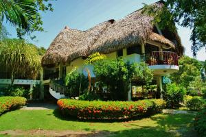 普拉亚布兰卡巴拿马瓜迪亚酒店的茅草屋顶和花园的房子