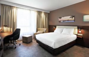 布拉尼亚克Hampton By Hilton Toulouse Airport的配有一张床和一张书桌的酒店客房