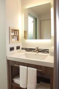 阿瓜斯卡连特斯Hampton Inn & Suites by Hilton Aguascalientes Aeropuerto的浴室配有带镜子的盥洗盆和毛巾