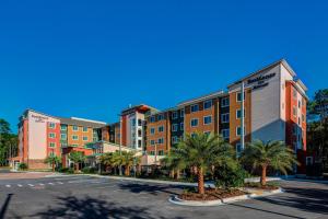杰克逊维尔Residence Inn by Marriott Jacksonville South Bartram Park的停车场内棕榈树的公寓楼
