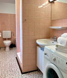 克罗伊特Ferienhaus Anni的一间带洗衣机和洗衣机的浴室。