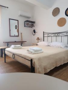 阿莫尔戈斯Pension Ilias - Chora Amorgos的一间卧室配有两张带毛巾的床