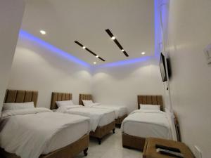 瓦迪穆萨穆萨温泉大酒店 的一间设有四张床的客房,拥有蓝色的灯光
