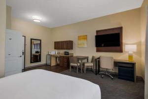 BarnesvilleComfort Inn & Suites Barnesville - Frackville的酒店客房配有一张床、一张书桌和一台电视。