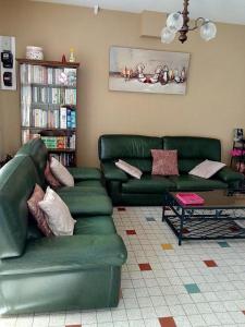 Méry-sur-SeineLe claujovin的客厅配有绿色沙发和桌子