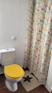 罗萨里奥港Mi habitación de invitados的浴室设有黄色卫生间和淋浴帘