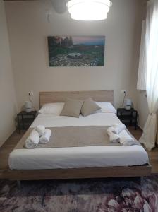 卢卡Monolocale Lucca PellegriniLittleHouse的一间卧室配有一张大床和毛巾