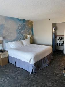 雷纳姆波士顿莱茵汉姆万怡酒店 的卧室配有一张大床,墙上挂有绘画作品