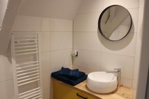 米德尔堡Elysian Yellow Suite的浴室设有水槽和镜子,位于柜台上