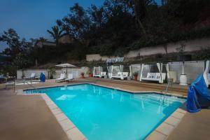洛杉矶洛杉矶/好莱坞希尔顿花园酒店的庭院里的一个蓝色海水大型游泳池