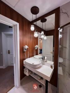 拉姆尼库沃尔恰卡斯特利酒店的一间带水槽和镜子的浴室