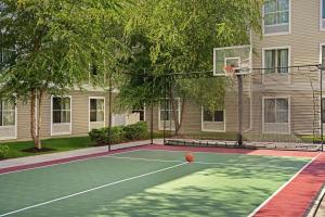 伯利恒阿伦镇伯利恒机场希尔顿惠庭套房酒店的一座带篮球架的房子前方的网球场