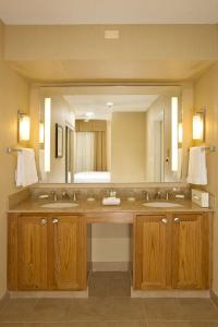 亚历山德里亚亚历山大希尔顿惠庭套房酒店的一间带两个盥洗盆和大镜子的浴室