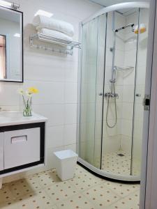 内罗毕Stunning and serene homes的带淋浴、卫生间和盥洗盆的浴室