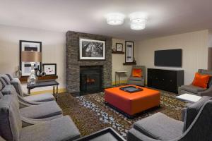 丹伯里丹伯里汉普顿酒店的带沙发和壁炉的客厅