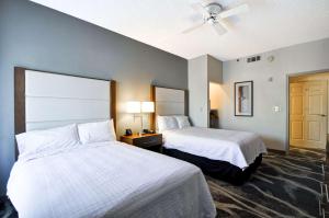 凤凰城凤凰城比尔特莫尔希尔顿惠庭套房酒店的酒店客房配有两张床和吊扇。