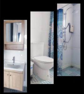 班佩Yawee & Jo Guesthouse的浴室的两张照片,配有卫生间和水槽