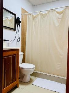 圣佩德罗Coastal Bay Suite & Golf Cart Rental的浴室配有卫生间、盥洗盆和淋浴。
