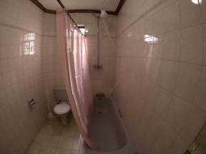 内罗毕Nairobi Backpackers Hostel的带浴缸和卫生间的浴室。