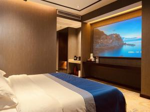 蚌埠格丽蚌埠万达广场南翔城市广场酒店的一间卧室配有一张床和一台平面电视