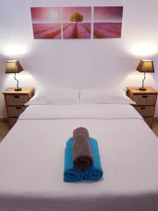 佩雷贝勒佩里阿度假公寓的一张带毛巾和两盏灯的床