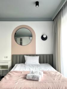 布斯克·兹德鲁伊BAJKOVA 6的一间卧室配有一张大床和镜子