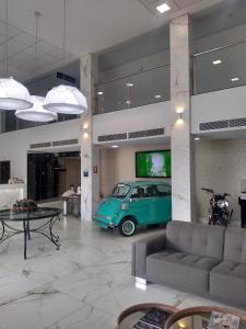 戈亚尼亚阿尔法公园酒店 的客厅配有绿色汽车和平面电视