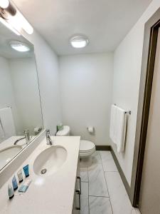 斯普林菲尔德Sleepover High-end Downtown Springfield Apartments的白色的浴室设有水槽和卫生间。