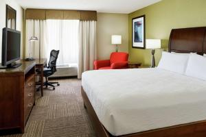 玛丽湖玛丽湖希尔顿花园酒店的酒店客房配有一张床、一张书桌和一台电视。