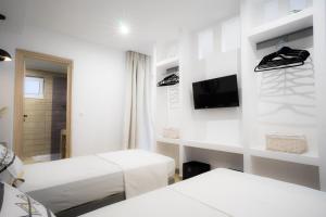 法里拉基Mousikorama Apartments的一间医院间 - 带两张床和电视