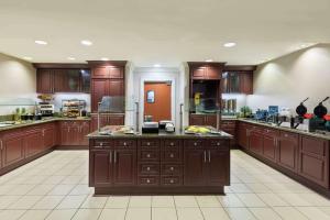 坦帕Homewood Suites by Hilton酒店坦帕机场 - 西岸的一个带木制橱柜和柜台的大厨房