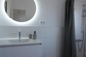 博尔库姆Inselbutze Borkum的一间带水槽和镜子的浴室