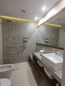 圣罗莎拉凯姆皮纳俱乐部酒店& Spa的一间带水槽、淋浴和卫生间的浴室