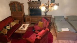 VikartovceChalupa Sofia - celý objekt的客厅配有两张沙发和一台电视机