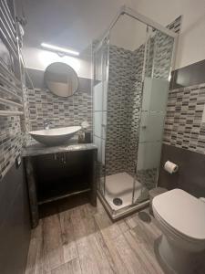 菲乌米奇诺Kalasó Design Guest House的带淋浴、盥洗盆和卫生间的浴室
