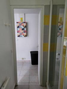 诺伊斯·勒·格兰德Appartement avec parking privé Parc Disneyland Paris RER A的走廊上设有墙上画的浴室